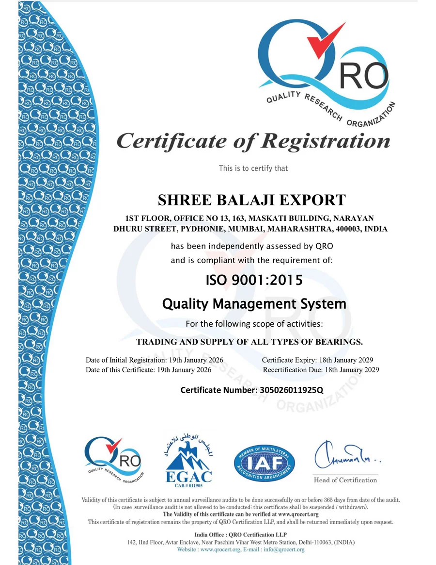ISO 9001:2015 Certification - Shree Balaji Export